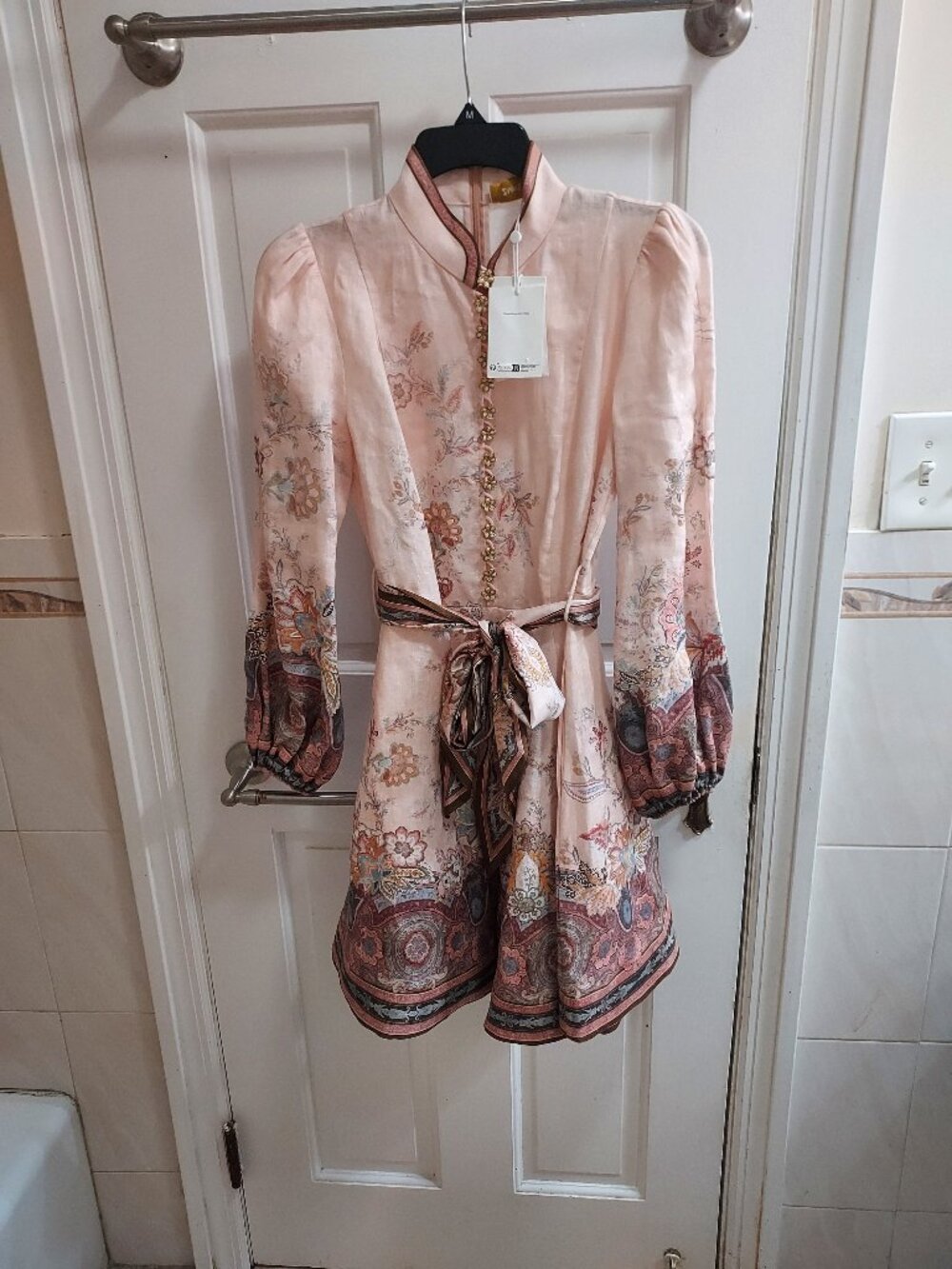 Zimmermann AU 1 NEW Pink Alchemy Button Paisley Linen Mini Dress